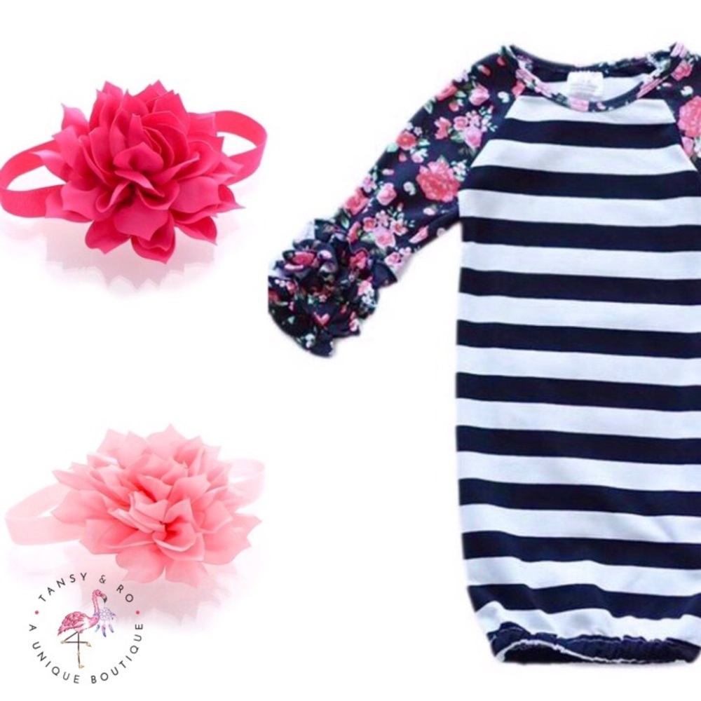 NWT Infant Baby Girl Gown Floral Ruffled Sleeve